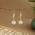 Fourteen Chinese Style Green Bead Fan and Leaf Earrings view 8