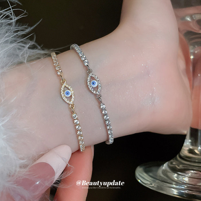 Blue White Eye Crystal Slider Bracelet In Gold Tone Or Silver Tone