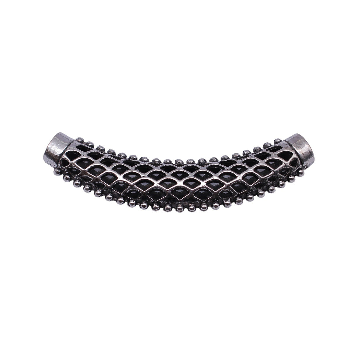 65x14x8mm 7.6g Antique Silver Zinc Alloy Hollow Diamond Lattice Curved Tube Beads for Jewelry Making