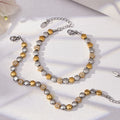 Two-Tone Flower And Round Bead Necklace Bracelet Set view 1