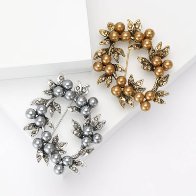 crystal leaf and pearl wreath brooch group view