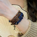 Blue Gradient Glass Multi-Wrap Bracelet Wood Blue Stone Wrap view 3