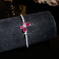 Silver Magenta Crystal Flower Butterfly Bracelets Cuffs view 8