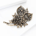 Antique Gold Tone Floral Brooch With Red Black and Clear Crystals view 4
