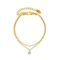 Gold Dual Layer O and S Chain Bracelet with CZ Drop view 5