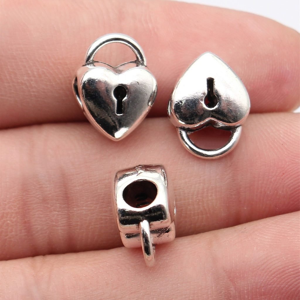 15x11x8.7mm 3.3g Antique Silver Zinc Alloy Heart Lock Large Hole Beads for Bracelet Necklace Jewelry Making
