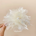 Ivory Mesh Flower Hair Claw Clip Pearl Bead Accents view 4