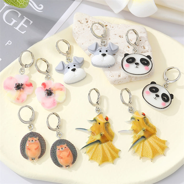 Silver Tone Acrylic Animal, Flower and Ghost Huggie Drop Earrings