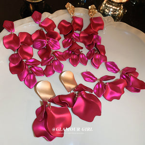 Fuchsia Metal Petal Drop Earrings in Four Floral Styles