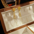 Gold and Silver Rose Pearl Look Chain Tassel Earrings view 4