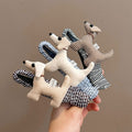 Fabric Puppy Dog Duckbill Hair Clips Plaid Wrap Style view 2