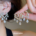 Crystal Scroll Drop Earrings in Gold and Silver Tone Options view 2