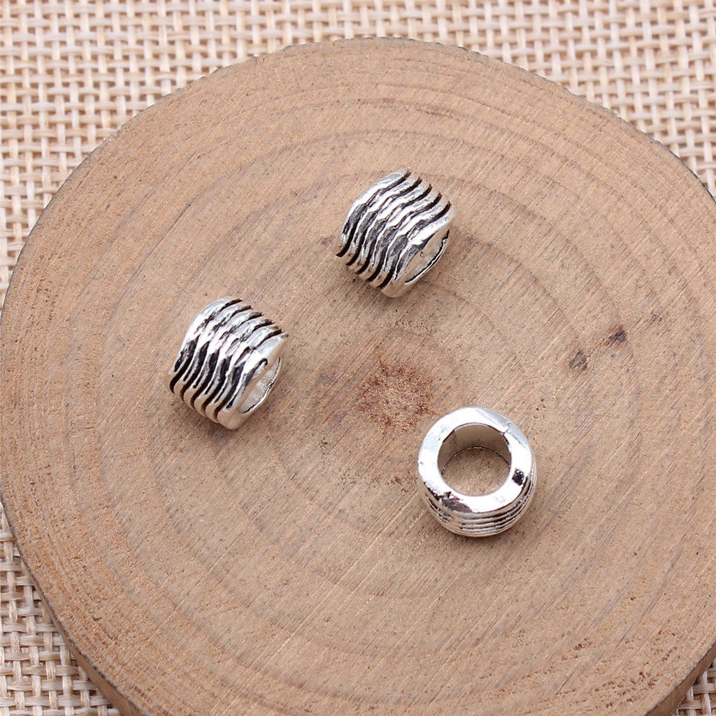 10x7mm 1.7g Antique Silver Zinc Alloy Water Ripple Large Hole Spacer Beads for DIY Bracelet Making