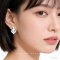 Silver Tone Polar Bear And Pale Blue Heart Stud Earrings view 2