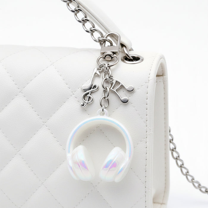 Solid White Headphone and Music Note Clip Keychain Eight-Color Collection