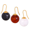 Resin Ball Hook Earrings Dark Grey White Amber Gold Tone view 5