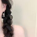 Silver Tone Hoop Earrings with Bead and Clear Drop Charms view 4