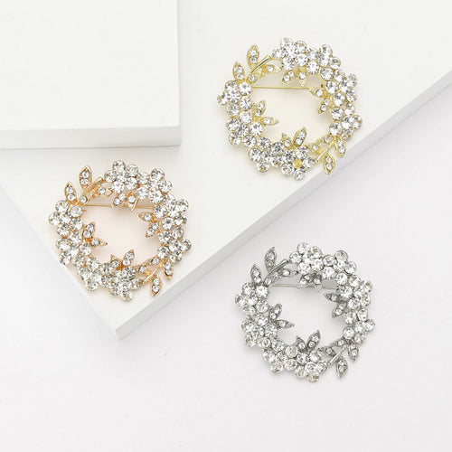 Crystal Leaf Wreath brooch shown in front product view