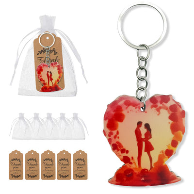 Red heart couple silhouette keychain with bags and kraft tags