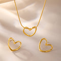 Gold Open Heart Outline Stud Earrings Polished Finish view 2