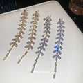 Crystal Leaf Long Drop Earrings With Polished Metal Tone Details view 4