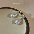 Gold Irregular Open Stud Baroque Pearl Drop Earrings view 3