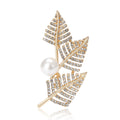 Crystal Leaf And Pearl Brooch In Gold And Silver Tone view 5