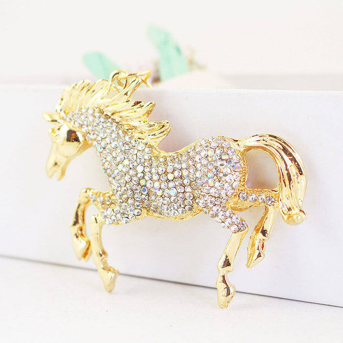 Rhinestone Horse Keychain Zodiac Racing Horse Car Key Ring Charm