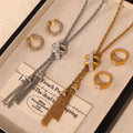 Twisted Rope Tassel Necklace Bracelet Ring Hoop Jewelry Set view 2