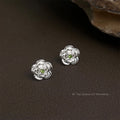 Silver Camellia Flower Stud Earrings Green Center Stone view 3