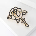 Black Openwork Stemmed Rose Brooch with Gold Tone Outline view 3
