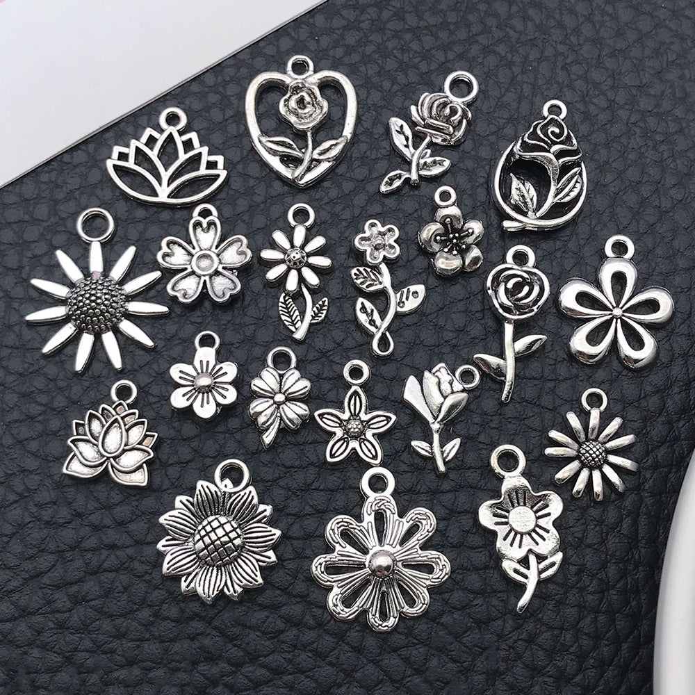 Antique Silver Zinc Alloy Rose Sunflower Flower Charm Pendants for DIY Floral Jewelry
