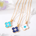 Gold Tone Clover Evil Eye Pendant Necklaces in Three Colors view 1