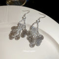 Silver Tone Leaf Sequin Tassel Hook Statement Earrings view 2