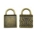 Antique Bronze Square Padlock Cabochon Pendant Tray view 1