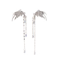 Silver Fairy Wing Clear Tassel Upper Ear Clip Earrings view 5