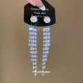 Long Crystal Fringe Pearl Stud Earrings With Silver-Tone Settings view 4