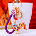 Jeweled Zodiac Rooster Keychains in Plain and Fortune Cord Options view 2