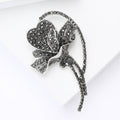 Black Rhinestone Flower Brooch Vintage Silver Tone view 4