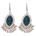 Blue Oval Beaded Fringe Hook Earrings with Polished Metal Details view 5