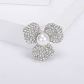 Three Petal Crystal Flower Brooch with Pearl for Jackets, Coats, and Scarves view 4