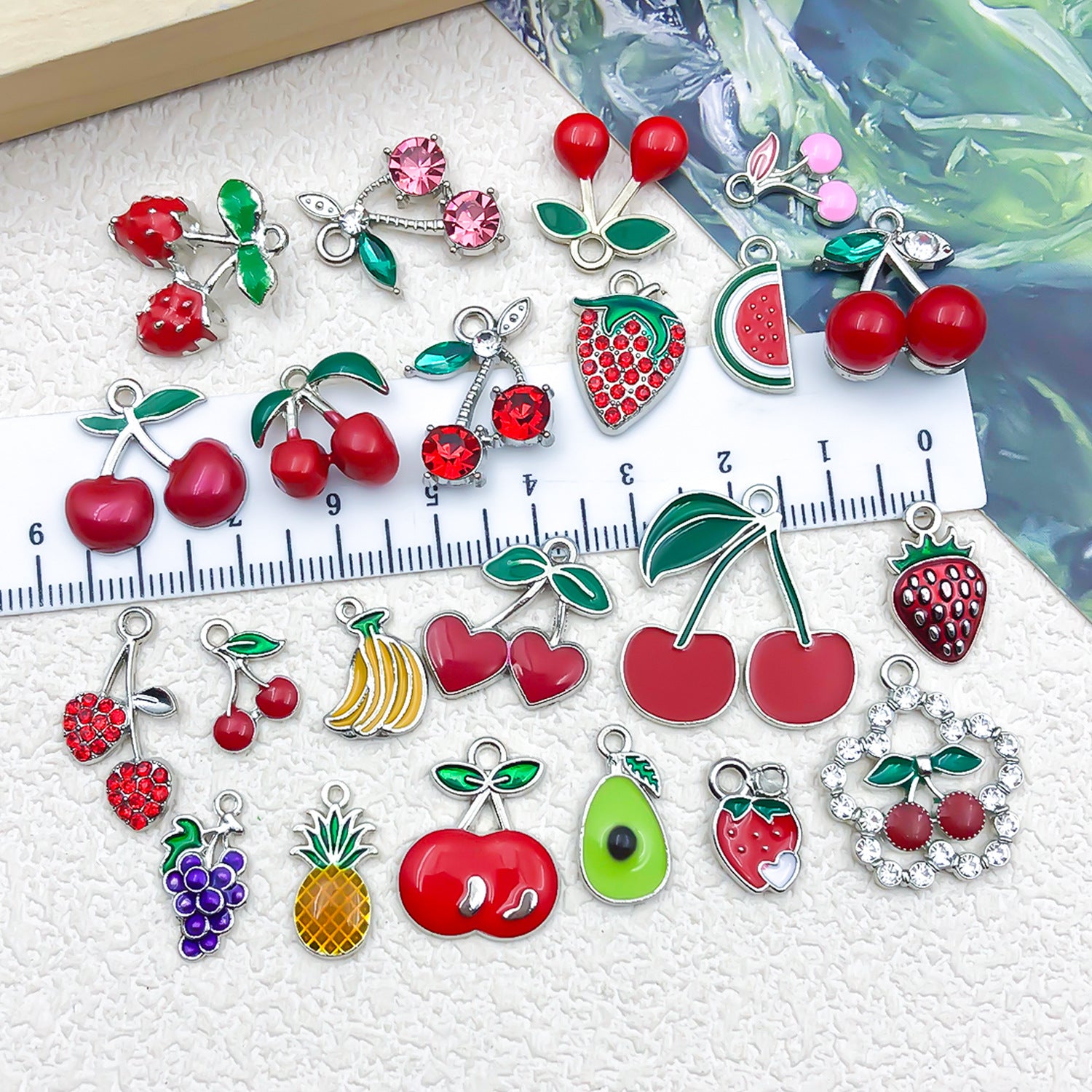 Resin White K Enamel Strawberry Banana Cherry Fruit Charm Pendants for DIY Bracelet Necklace