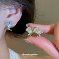 Crystal Ginkgo Leaf Ear Clips in Gold and Silver Tones view 2