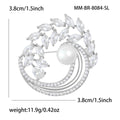 Crystal Leaf Wreath Brooch With Pearl Center in Three Metal Tones view 4