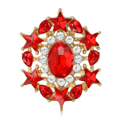 Front view of star Frame Oval Crystal Brooch in Champagne Red White or Green against a white background.