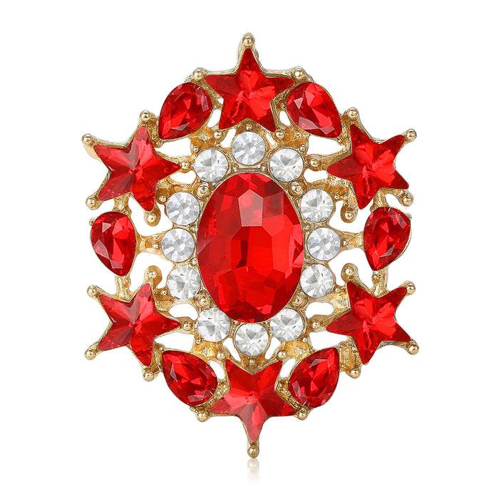 Star Frame Oval Crystal Brooch in Champagne Red White or Green