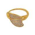 Zircon Pave Leaf Open Ring Stainless Steel Two Finishes view 5