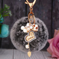 Wooden Love Heart Rabbit Fur Pom Keychains in Fifteen Pictured Fur Colors view 9