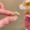 Three Mixed Pink Enamel Like Rings With Rose Tulip Or Linked Band view 8