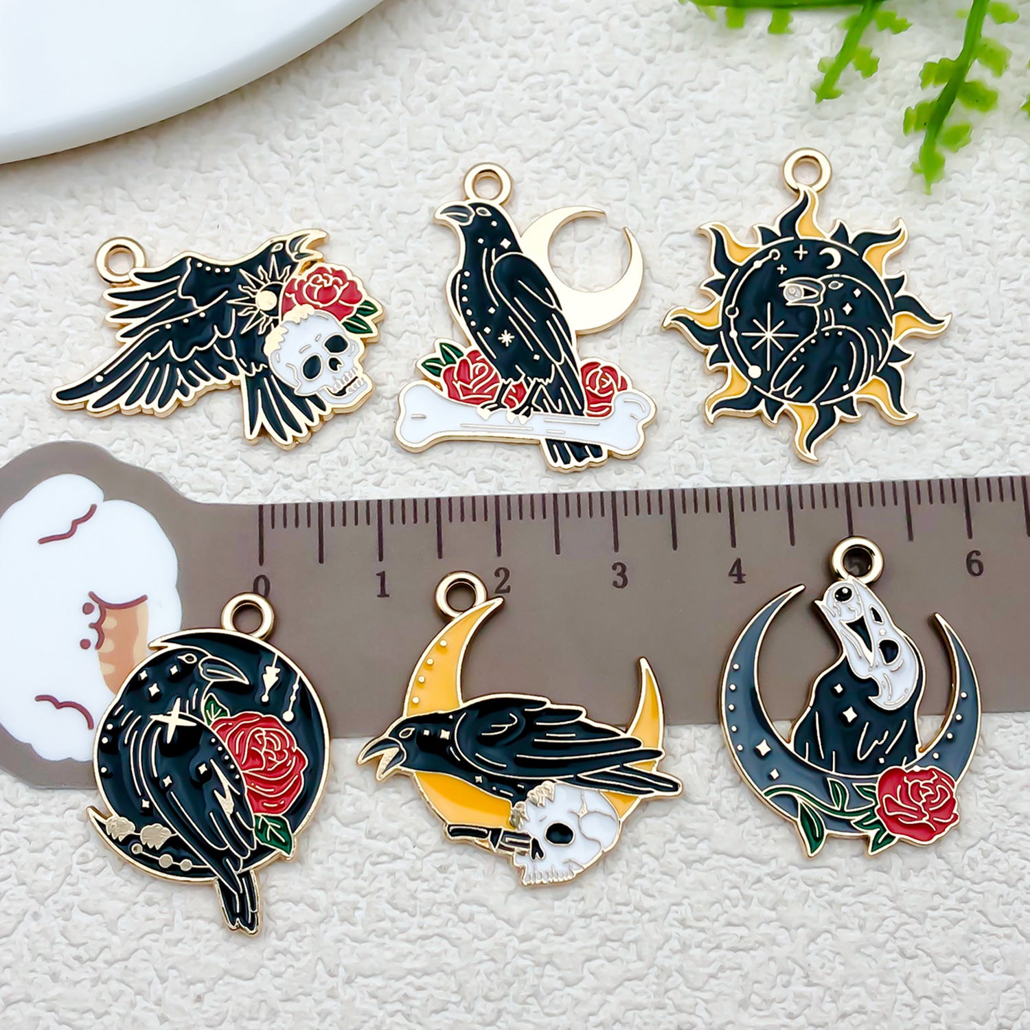 Enamel Zinc Alloy Halloween Sun Moon Flower Crow charm pendants for DIY earrings keychains